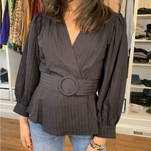 NEW Belted Black Puff Sleeve Top Size Medium